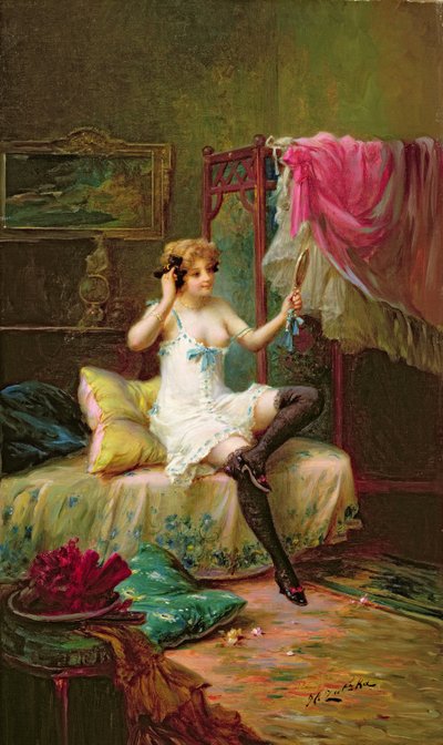 A Girl Looking in a Mirror by Hans Zatzka